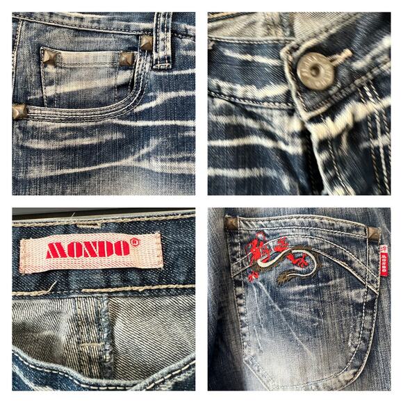 Mondo Red Dragon Embroidered Distressed Relax Fit Jeans Men Size 36 - Picture 9 of 13